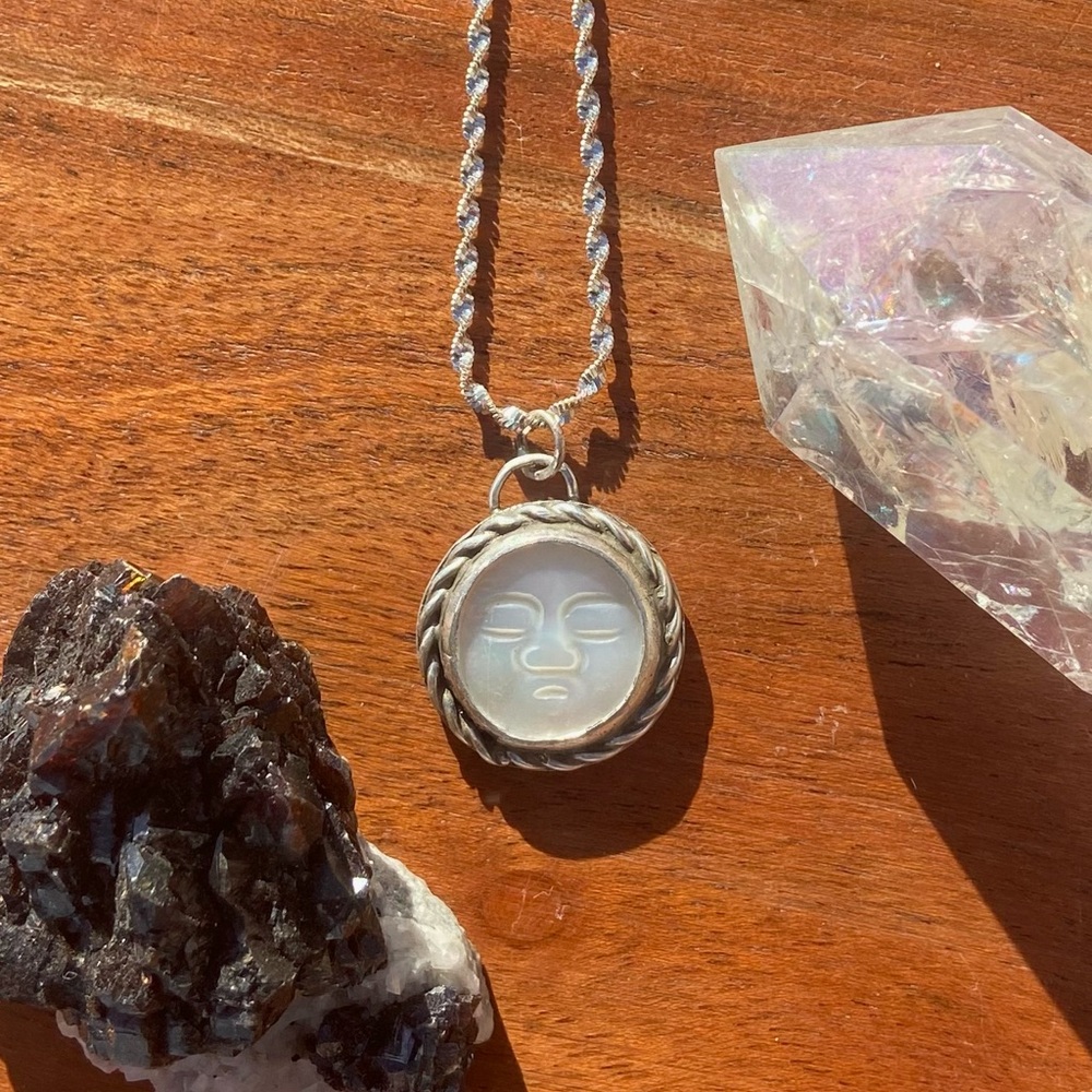 Mother of Pearl Moon Silversmith Pendant Necklace